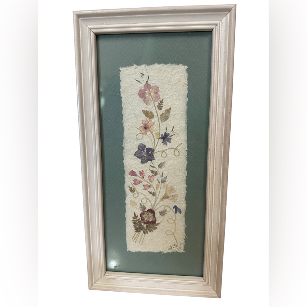 Vintage Art Framed Pressed Dried Flowers Handmade and from 1999 Signed